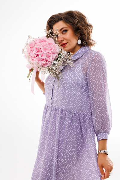 Платье из шифона с нагрудными вытачками и комбинированием Anelli 1362 лиловый - фото 2