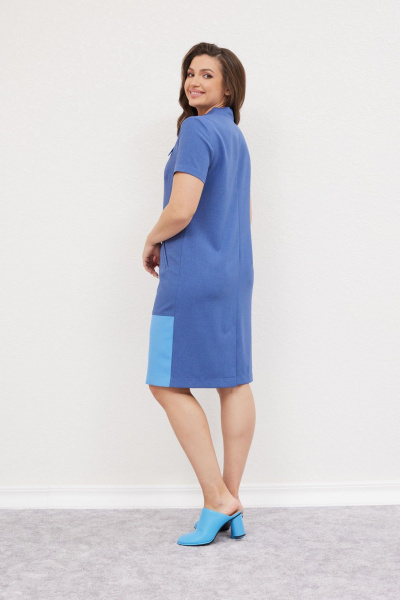 Легкое синее платье из вискозы и льна с карманами Mislana 417 синий - фото 9