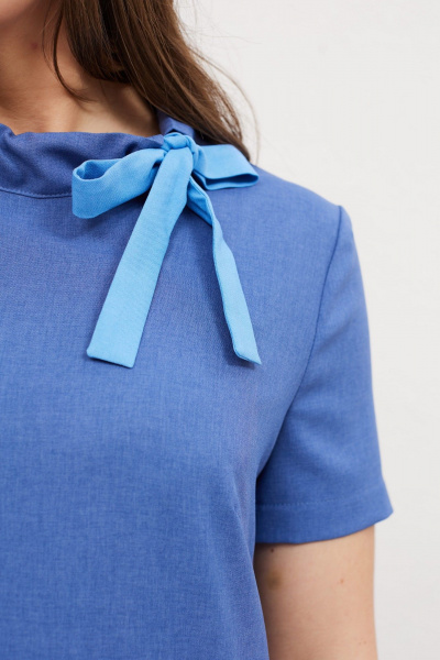 Легкое синее платье из вискозы и льна с карманами Mislana 417 синий - фото 7