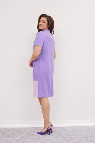Летнее платье из вискозы и льна с карманами и втачными рукавами Mislana 417 сиреневый - фото 8