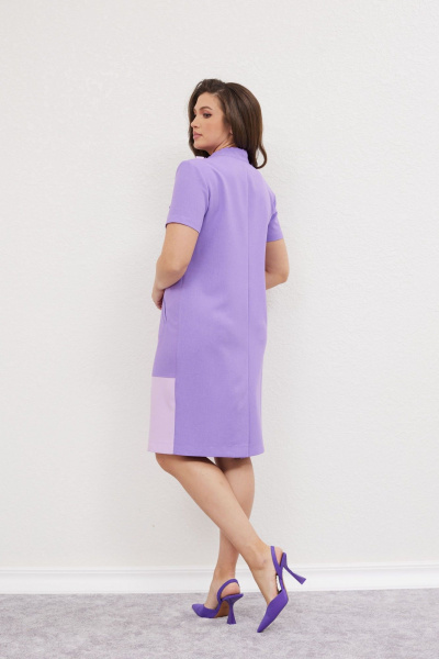 Летнее платье из вискозы и льна с карманами и втачными рукавами Mislana 417 сиреневый - фото 7