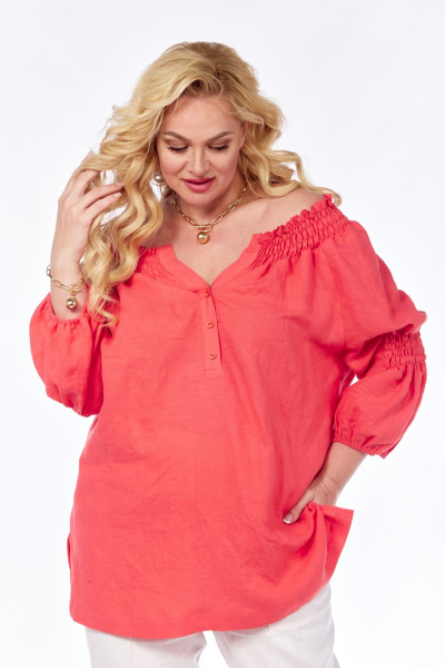 Льняная женская туника с разрезами и рукавом реглан AVA fashion М-058 - фото 6