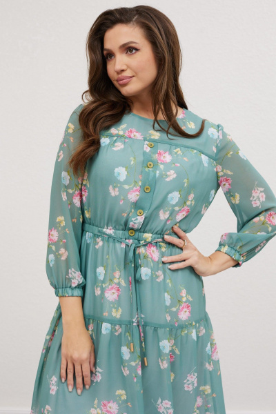 Платье из шифона с воланом и тонким поясом Mislana 616 изумрудный_фон - фото 8