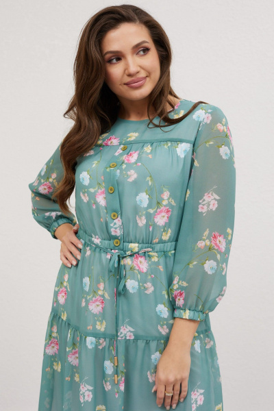 Платье из шифона с воланом и тонким поясом Mislana 616 изумрудный_фон - фото 7
