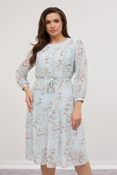 Платье из шифона с воланом и имитацией застёжки Mislana 616 св.бирюза - фото 5