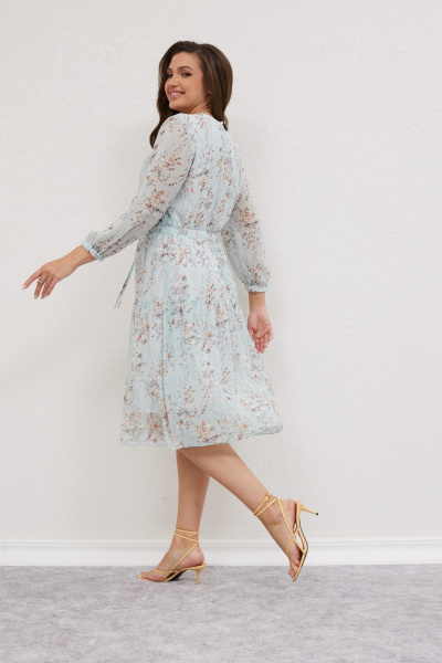 Платье из шифона с воланом и имитацией застёжки Mislana 616 св.бирюза - фото 4