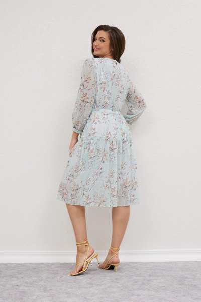 Платье из шифона с воланом и имитацией застёжки Mislana 616 св.бирюза - фото 3