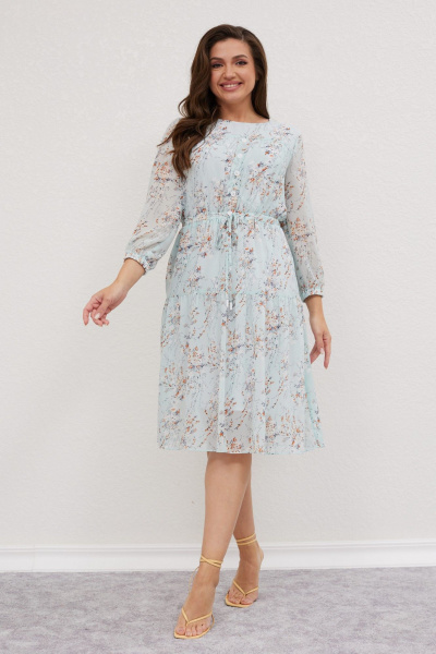 Платье из шифона с воланом и имитацией застёжки Mislana 616 св.бирюза - фото 1