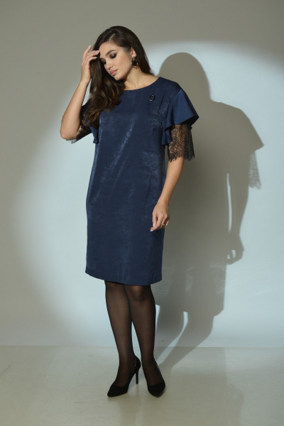 Нарядное свободное платье из искусственной замши и кружев Mislana 617 - фото 3