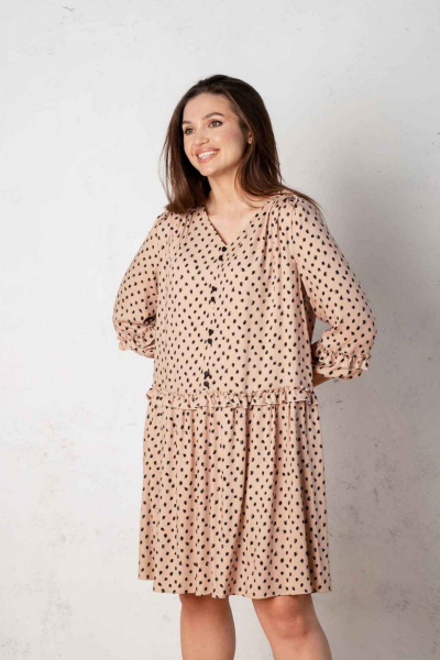 Платье свободного силуэта с рюшами и пуговицами Mislana 656 бежевый - фото 5