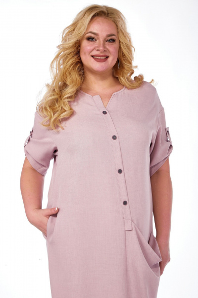 Платье бохо из искусственного льна с асимметричным фасоном Michel chic 2094/4 розовый_кварц - фото 6