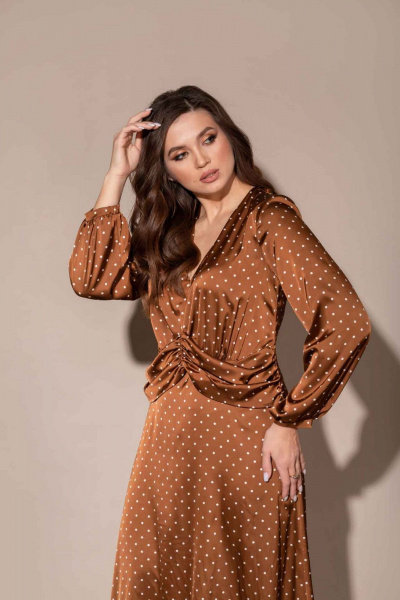 Платье полуприлегающего силуэта с декоративной сборкой Mislana 717 коричневый - фото 3