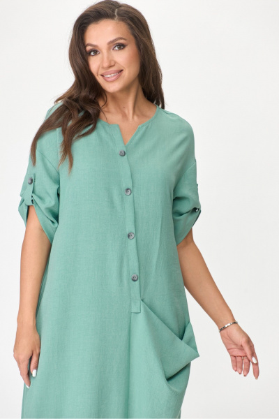 Платье бохо из искусственного льна с асимметричным фасоном Michel chic 2094/4 зеленая_мята - фото 6
