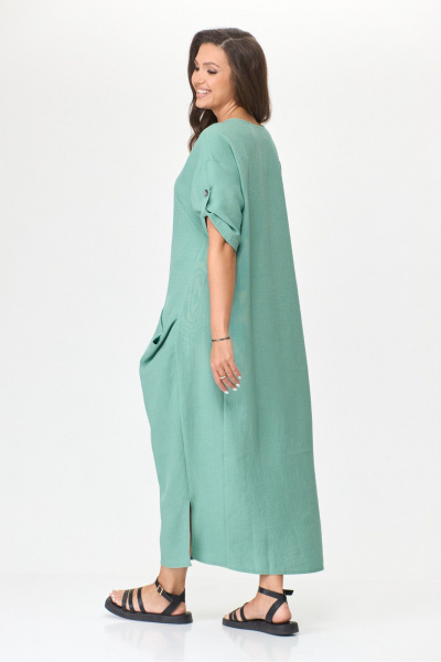 Платье бохо из искусственного льна с асимметричным фасоном Michel chic 2094/4 зеленая_мята - фото 4