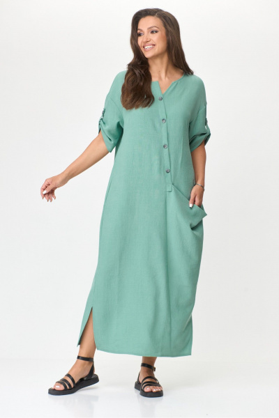 Платье бохо из искусственного льна с асимметричным фасоном Michel chic 2094/4 зеленая_мята - фото 2