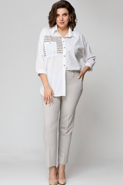 Белая удлиненная рубашка из хлопка с накладным карманом Solomeya Lux 968 белый - фото 5