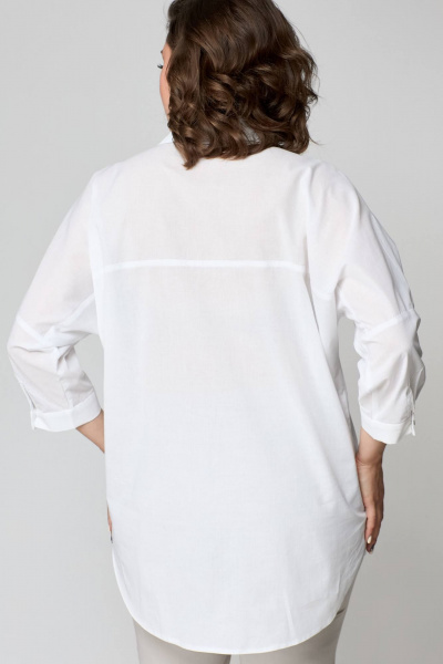 Белая удлиненная рубашка из хлопка с накладным карманом Solomeya Lux 968 белый - фото 4