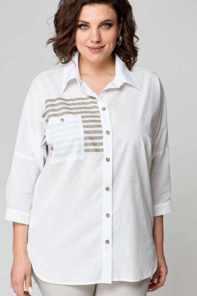 Белая удлиненная рубашка из хлопка с накладным карманом Solomeya Lux 968 белый - фото 2