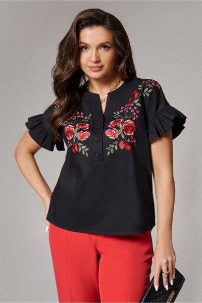 Блуза из текстиля на каждый день черная PND 00740P - фото 2