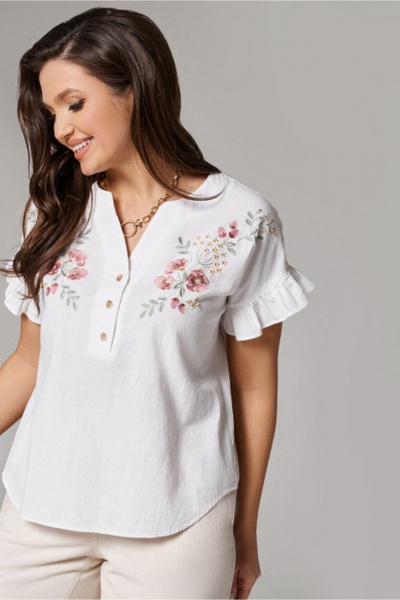 Блуза из текстиля на каждый день белая PND 00743P - фото 2