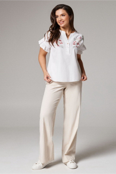 Блуза из текстиля на каждый день белая PND 00743P - фото 1