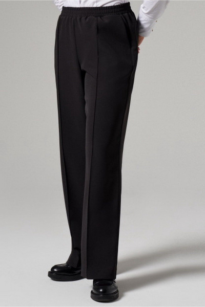 Демисезонные черные женские брюки из текстиля для офиса PND 00860P - фото 4