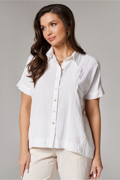 Белая блуза из текстиля и хлопка для каждодневных образов PND 01040P - фото 2