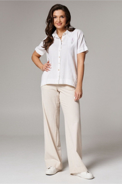 Белая блуза из текстиля и хлопка для каждодневных образов PND 01040P - фото 1