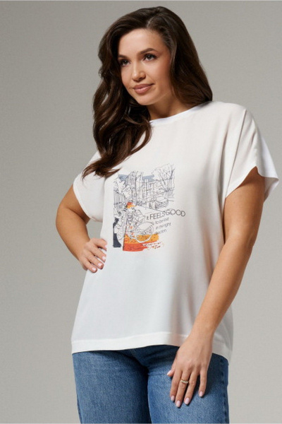 Белая летняя блуза из текстиля для ежедневных образов PND 01940P - фото 2