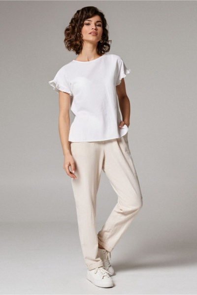 Белая блуза из хлопка и текстиля для летних дней PND 02740P - фото 1