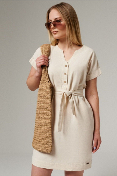 Бежевое легкое платье из текстиля для повседневных образов PND 04280P - фото 2