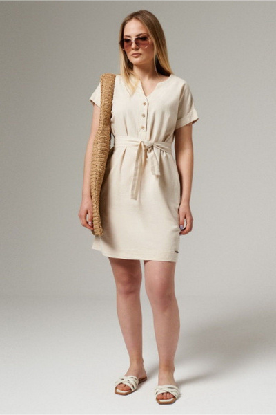 Бежевое легкое платье из текстиля для повседневных образов PND 04280P - фото 1