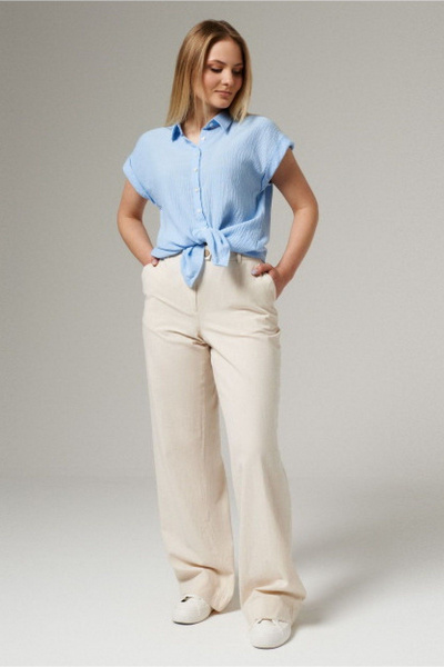 Голубая стильная на каждый день блуза из текстиля PND 04540P голубой - фото 1