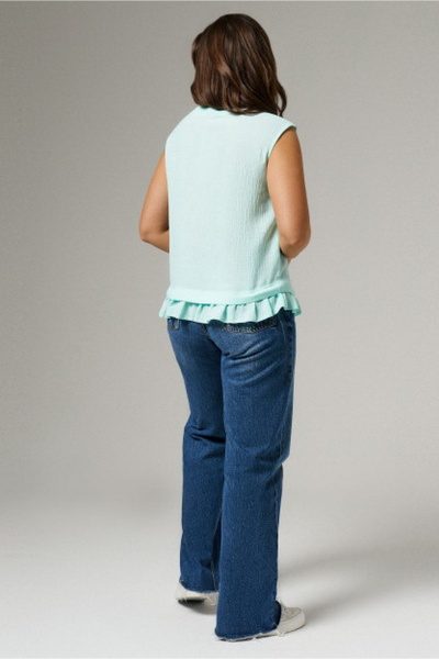 Бирюзовая блуза с рукавом три четверти из текста PND 05040P бирюзовый - фото 4