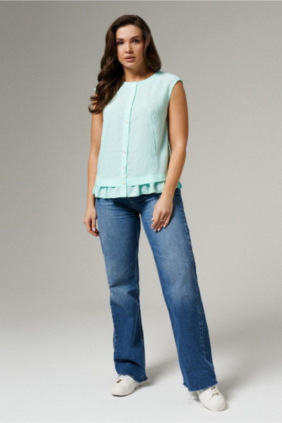 Бирюзовая блуза с рукавом три четверти из текста PND 05040P бирюзовый - фото 1