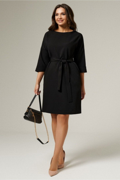 Черное демисезонное платье из текстиля для ежедневного стиля PND 05480P - фото 1