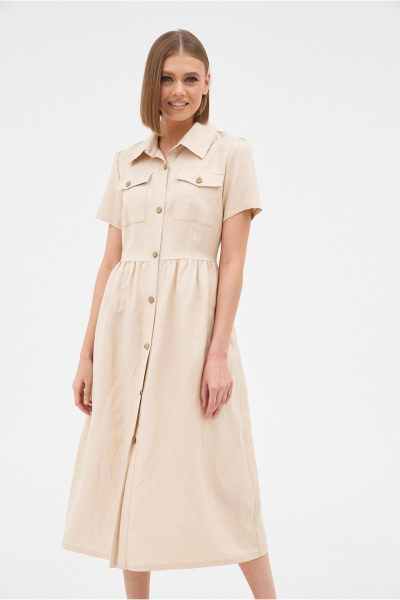 Платье из бежевого льна с разрезом и застежкой на пуговицах PUR PUR 11-310 - фото 3