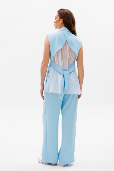 Голубой костюм из ткани с жилетом и свободными брюками NikVa 503-1 - фото 7