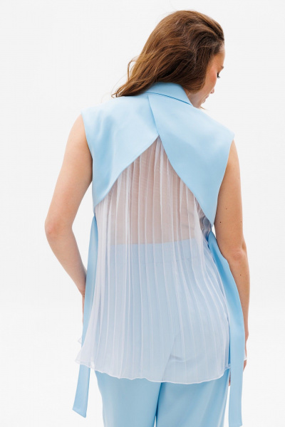 Голубой костюм из ткани с жилетом и свободными брюками NikVa 503-1 - фото 4