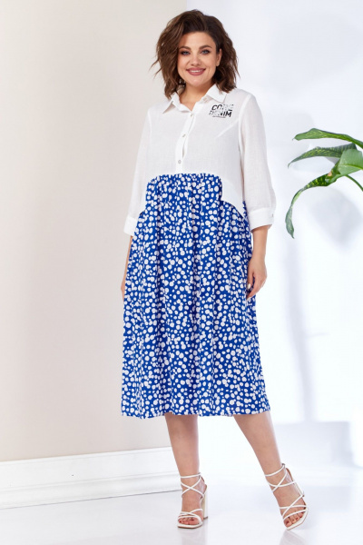 Платье на каждый день в белом и синем с подрезами Anastasia 1107 белый/васильковый - фото 2