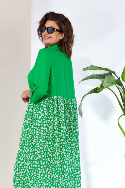 Платье из блузочной ткани с подрезами и сборками Anastasia 1107 ярко-зеленый - фото 6