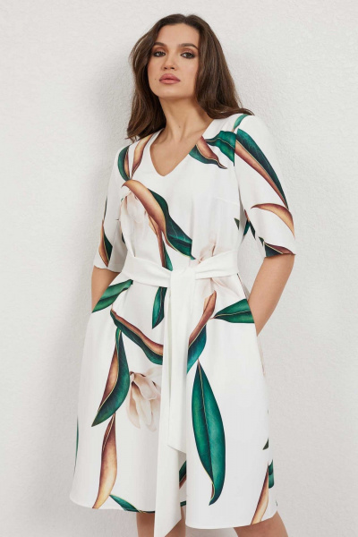 Платье А-силуэта с декоративным поясом и принтом Mislana А948 - фото 4