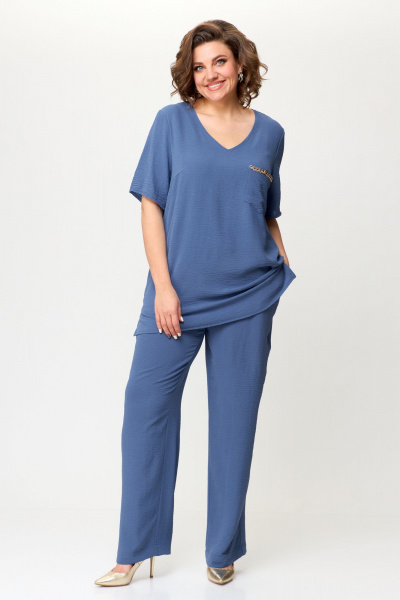 Туника и брюки из легкой ткани с высоким поясом OVERYOU М145/1 незабудка - фото 5