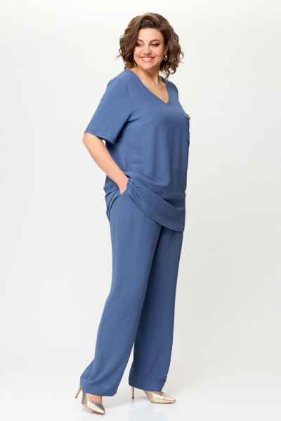 Туника и брюки из легкой ткани с высоким поясом OVERYOU М145/1 незабудка - фото 4