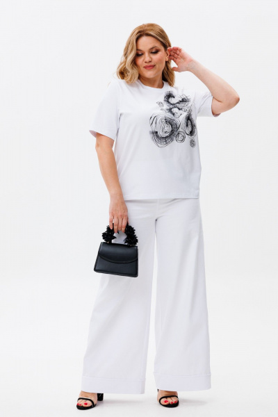 Брюки и футболка из хлопка и трикотажа на лето Michel chic 1368 белый - фото 2