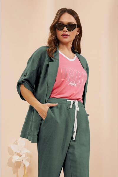 Блуза, брюки, жакет Lissana 4673 хаки+коралл - фото 8