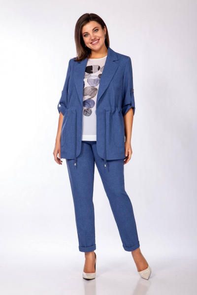 Блуза, брюки, жакет Ольга Стиль С-748/1 джинс - фото 1