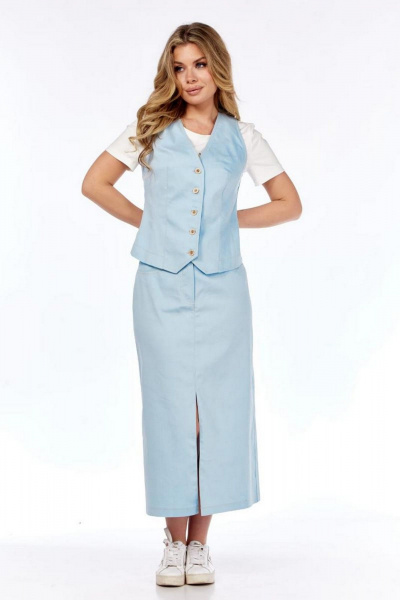 Комплект из жилета, футболки и юбки для ежедневного стиля Милора-стиль 1205 голубой - фото 1