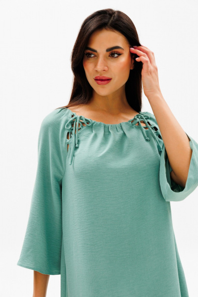 Зеленое платье трапеция с вырезами и шнуровкой по горловине COCKTAIL 119 - фото 2