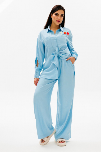 Голубой комплект рубашка и брюки из вискозы для комфортных образов COCKTAIL 121 - фото 8